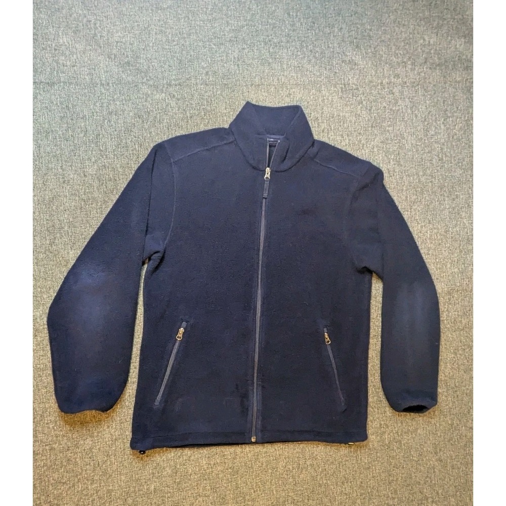 Lands End Women's Fleece Jacket Medium Black Full Zip‎ Outdoor Coat Zip Pockets